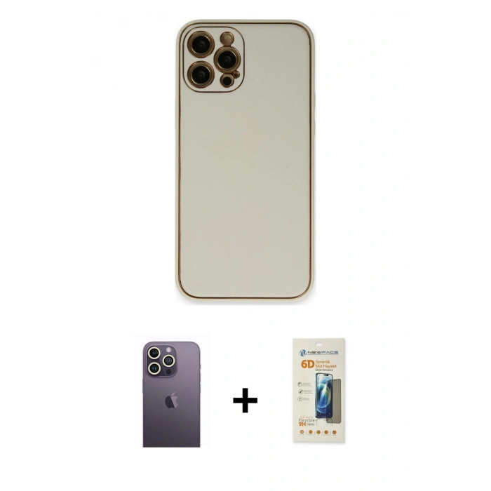 MARSİLYAN™- iPhone 12 Pro Kılıf Yadigar Klasik - Siyah 6D Mat Seramik Hayalet Nano Ekran Koruyucu + Neon Fosforlu Kamera Lens - BZ