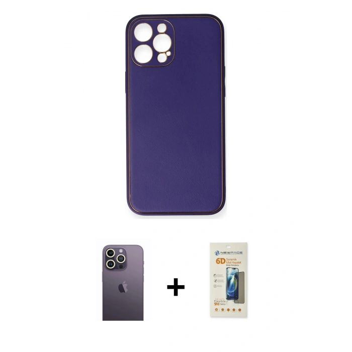 MARSİLYAN™- iPhone 12 Pro Kılıf Yadigar Klasik - Siyah 6D Mat Seramik Hayalet Nano Ekran Koruyucu + Neon Fosforlu Kamera Lens - BZ