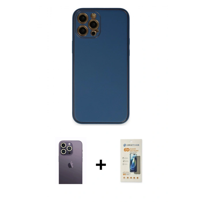 MARSİLYAN™- iPhone 12 Pro Kılıf Yadigar Klasik - Siyah 6D Mat Seramik Hayalet Nano Ekran Koruyucu + Neon Fosforlu Kamera Lens - BZ