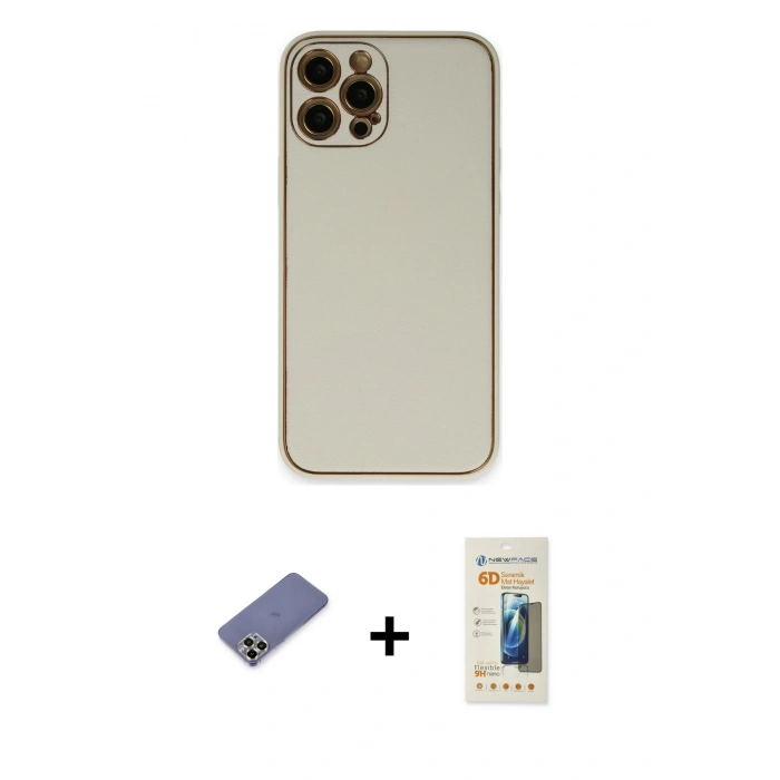 MARSİLYAN™- iPhone 12 Pro Kılıf Yadigar Klasik - Siyah 6D Mat Seramik Hayalet Nano Ekran Koruyucu + Metal Kamera Lens Koruma Cam - GD
