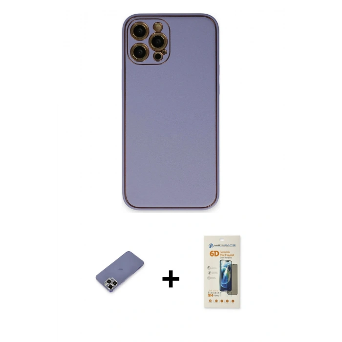 MARSİLYAN™- iPhone 12 Pro Kılıf Yadigar Klasik - Siyah 6D Mat Seramik Hayalet Nano Ekran Koruyucu + Metal Kamera Lens Koruma Cam - GD