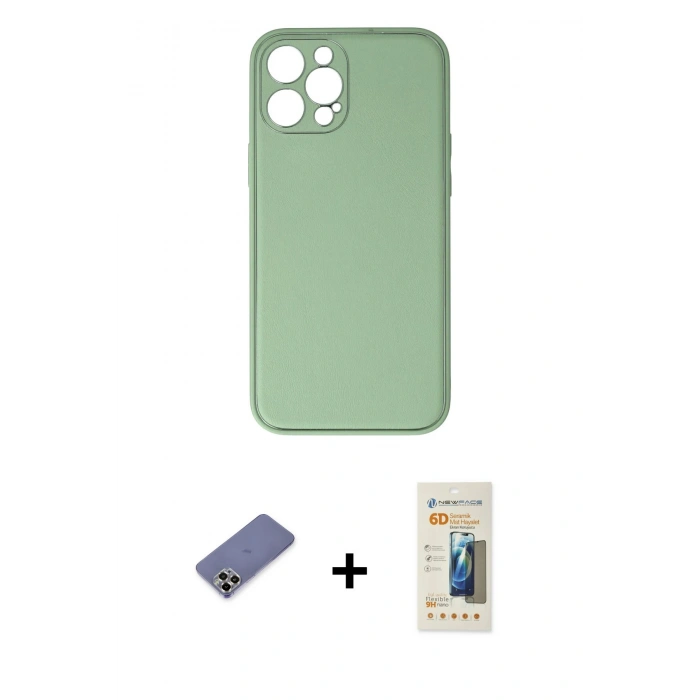 MARSİLYAN™- iPhone 12 Pro Kılıf Yadigar Klasik - Siyah 6D Mat Seramik Hayalet Nano Ekran Koruyucu + Metal Kamera Lens Koruma Cam - GD