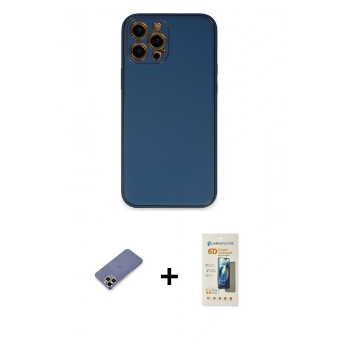 MARSİLYAN™- iPhone 12 Pro Kılıf Yadigar Klasik - Siyah 6D Mat Seramik Hayalet Nano Ekran Koruyucu + Metal Kamera Lens Koruma Cam - GD