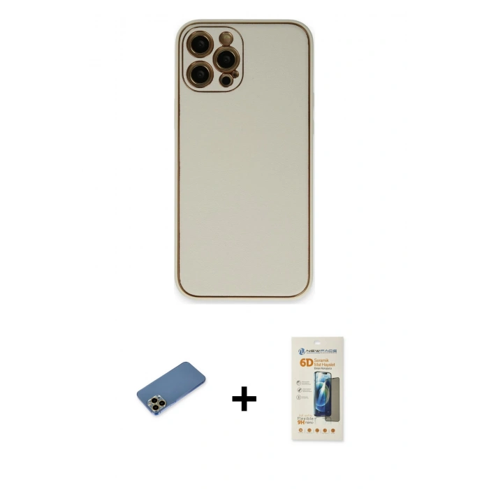 MARSİLYAN™- iPhone 12 Pro Kılıf Yadigar Klasik - Siyah 6D Mat Seramik Hayalet Nano Ekran Koruyucu + Shine Kamera Lens Koruma Cam - GD