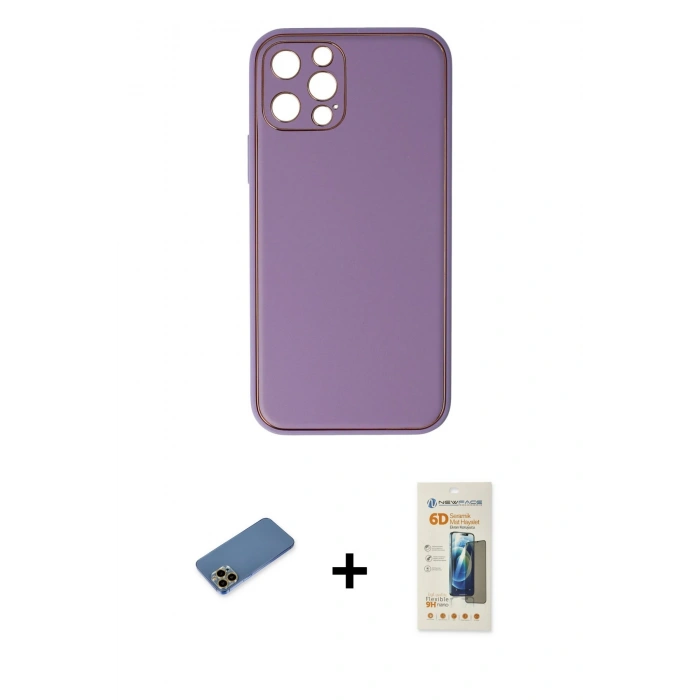 MARSİLYAN™- iPhone 12 Pro Kılıf Yadigar Klasik - Siyah 6D Mat Seramik Hayalet Nano Ekran Koruyucu + Shine Kamera Lens Koruma Cam - GD