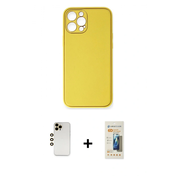 MARSİLYAN™- iPhone 12 Pro Kılıf Yadigar Klasik - Siyah 6D Mat Seramik Hayalet Nano Ekran Koruyucu + Shine Kamera Lens - GD
