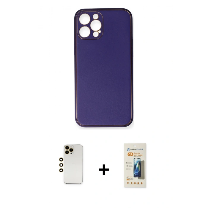 MARSİLYAN™- iPhone 12 Pro Kılıf Yadigar Klasik - Siyah 6D Mat Seramik Hayalet Nano Ekran Koruyucu + Shine Kamera Lens - GD