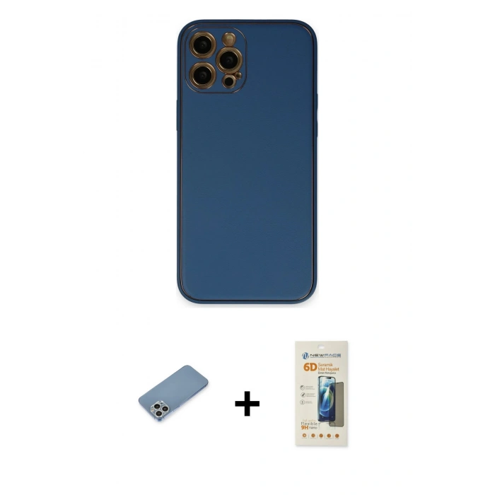 MARSİLYAN™- iPhone 12 Pro Kılıf Yadigar Klasik - Siyah 6D Mat Seramik Hayalet Nano Ekran Koruyucu + Shine Kamera Lens Koruma Cam - GS