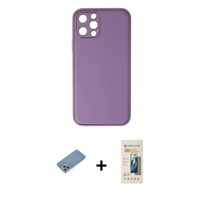 MARSİLYAN™- iPhone 12 Pro Kılıf Yadigar Klasik - Siyah 6D Mat Seramik Hayalet Nano Ekran Koruyucu + Shine Kamera Lens Koruma Cam - GS