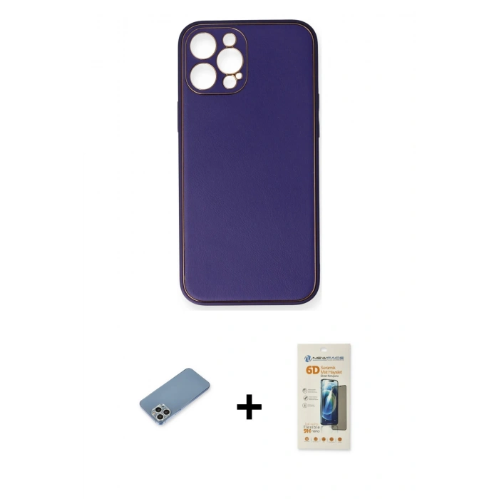 MARSİLYAN™- iPhone 12 Pro Kılıf Yadigar Klasik - Siyah 6D Mat Seramik Hayalet Nano Ekran Koruyucu + Shine Kamera Lens Koruma Cam - GS