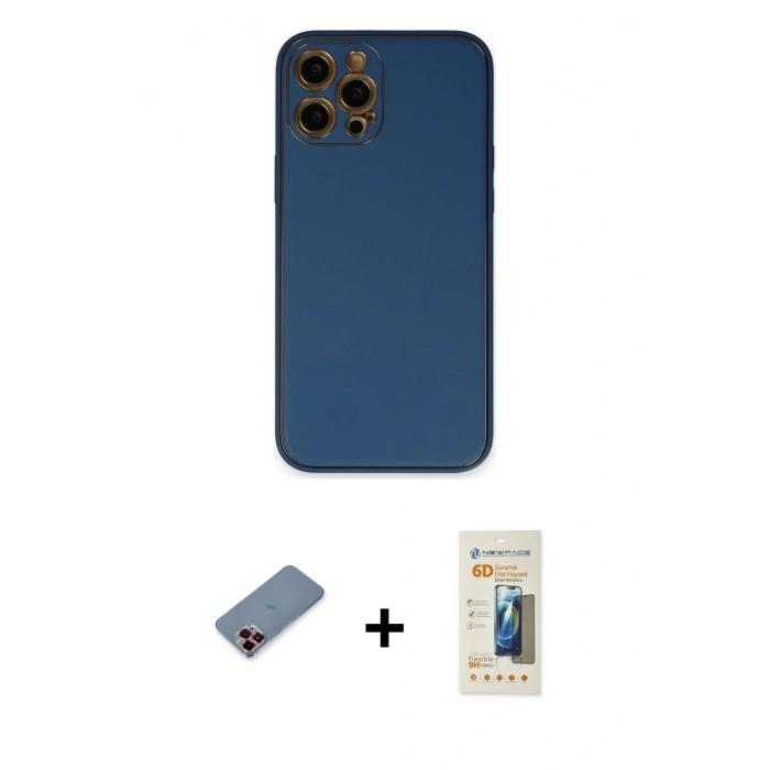 MARSİLYAN™- iPhone 12 Pro Kılıf Yadigar Klasik - Siyah 6D Mat Seramik Hayalet Nano Ekran Koruyucu + Metal Kamera Lens Koruma Cam - KI