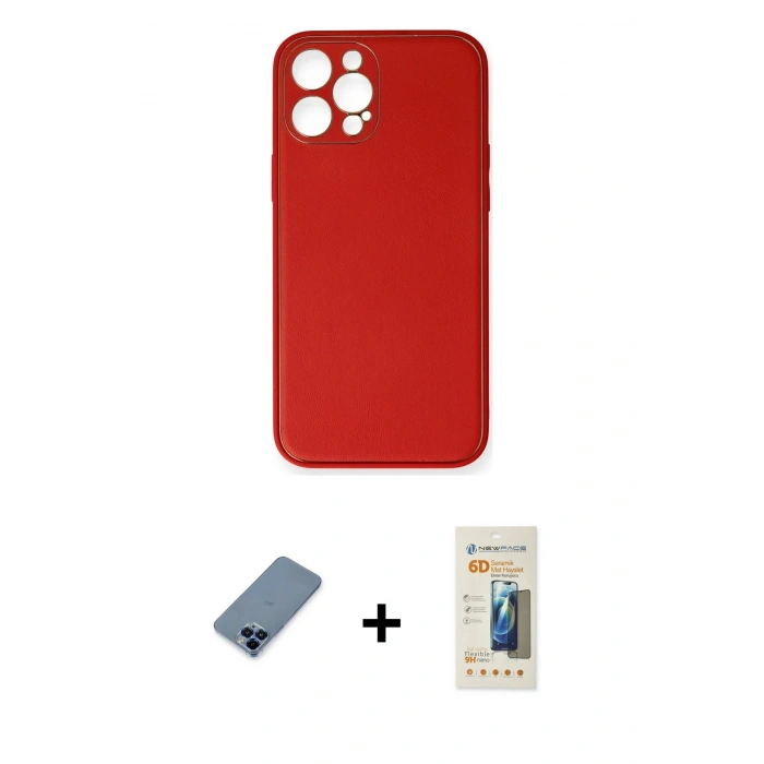 MARSİLYAN™- iPhone 12 Pro Kılıf Yadigar Klasik - Siyah 6D Mat Seramik Hayalet Nano Ekran Koruyucu + Mavi Metal Kamera Lens Koruma Cam