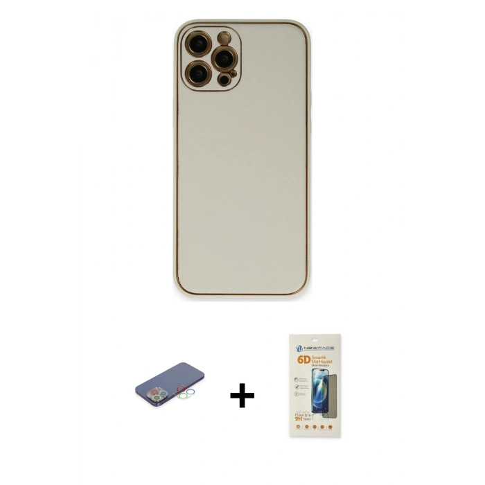 MARSİLYAN™- iPhone 12 Pro Kılıf Yadigar Klasik - Siyah 6D Mat Seramik Hayalet Nano Ekran Koruyucu + Renkli Kamera Lens Koruma Cam - MI