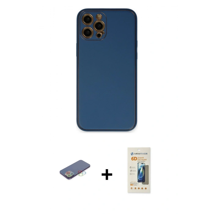 MARSİLYAN™- iPhone 12 Pro Kılıf Yadigar Klasik - Siyah 6D Mat Seramik Hayalet Nano Ekran Koruyucu + Renkli Kamera Lens Koruma Cam - MI