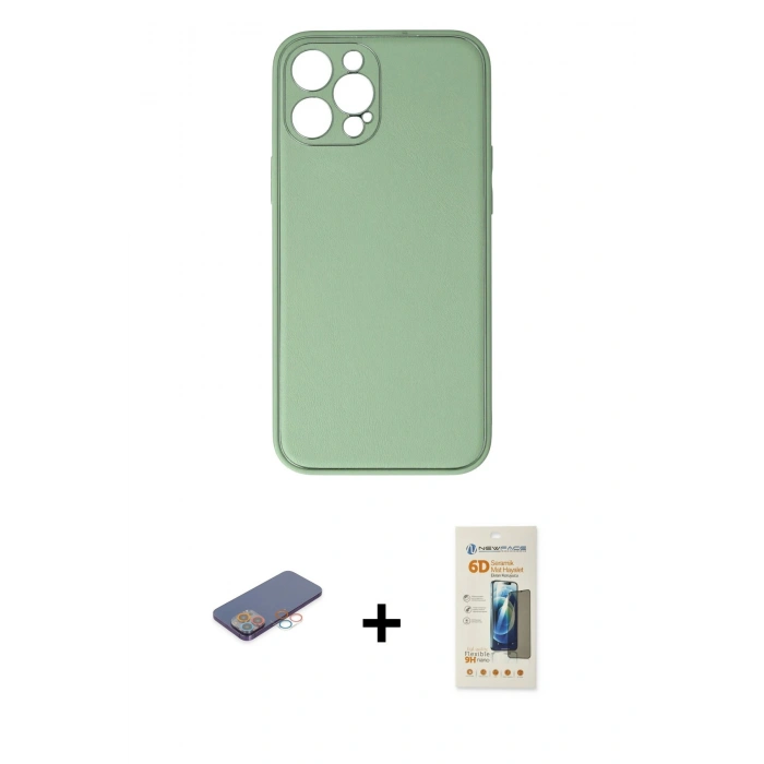 MARSİLYAN™- iPhone 12 Pro Kılıf Yadigar Klasik - Siyah 6D Mat Seramik Hayalet Nano Ekran Koruyucu + Pembe Renkli Kamera Lens Koruma Cam