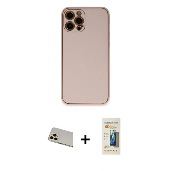MARSİLYAN™- iPhone 12 Pro Kılıf Yadigar Klasik - Siyah 6D Mat Seramik Hayalet Nano Ekran Koruyucu + Rainbow Kamera Lens Koruma Cam - GD