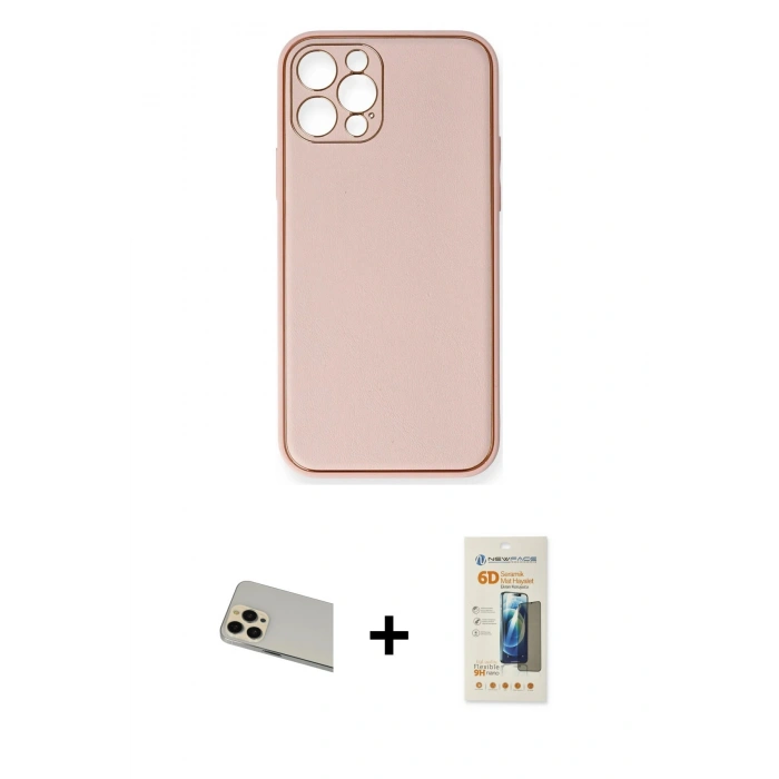 MARSİLYAN™- iPhone 12 Pro Kılıf Yadigar Klasik - Siyah 6D Mat Seramik Hayalet Nano Ekran Koruyucu + Rainbow Kamera Lens Koruma Cam - GD