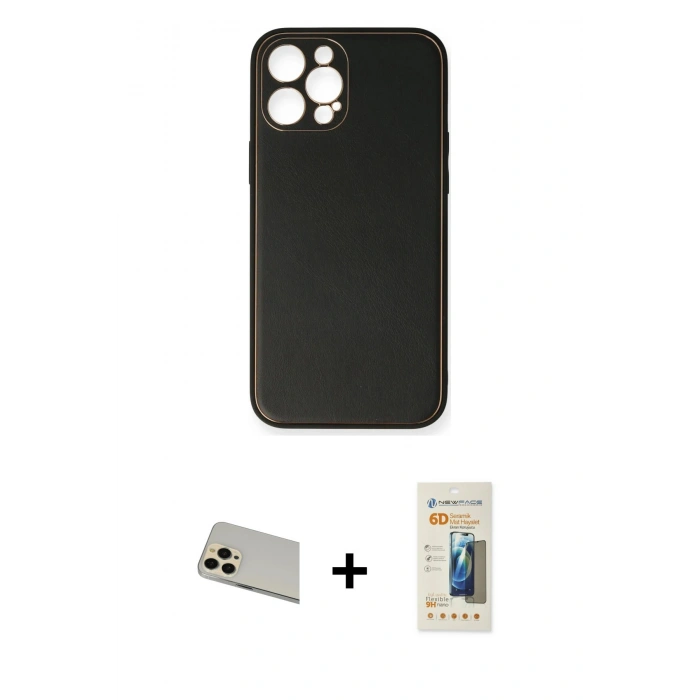 MARSİLYAN™- iPhone 12 Pro Kılıf Yadigar Klasik - Siyah 6D Mat Seramik Hayalet Nano Ekran Koruyucu + Rainbow Kamera Lens Koruma Cam - GD