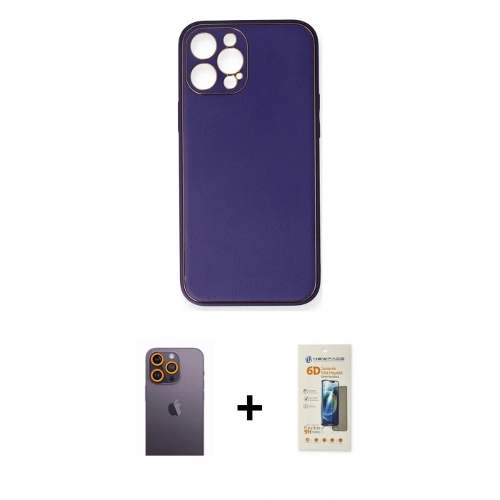 MARSİLYAN™- iPhone 12 Pro Kılıf Yadigar Klasik - Siyah 6D Mat Seramik Hayalet Nano Ekran Koruyucu + Neon Fosforlu Kamera Lens - SI