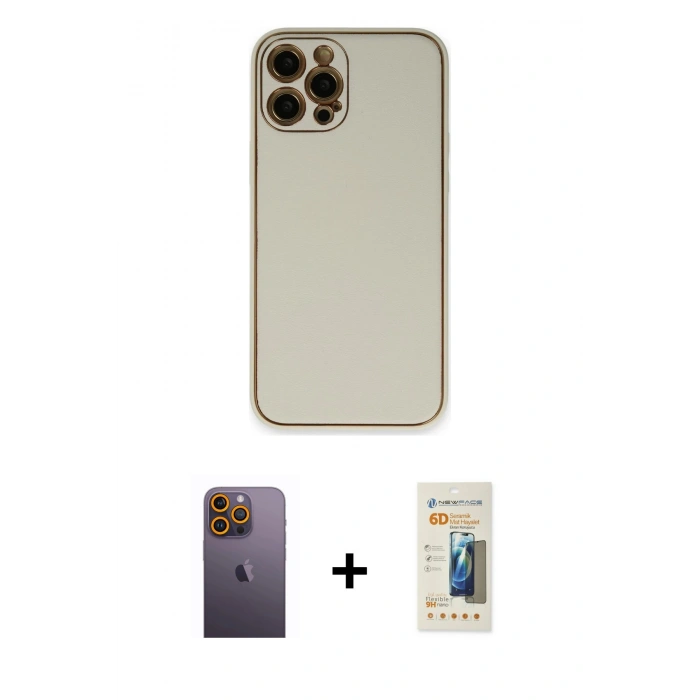 MARSİLYAN™- iPhone 12 Pro Kılıf Yadigar Klasik - Siyah 6D Mat Seramik Hayalet Nano Ekran Koruyucu + Neon Fosforlu Kamera Lens - SI