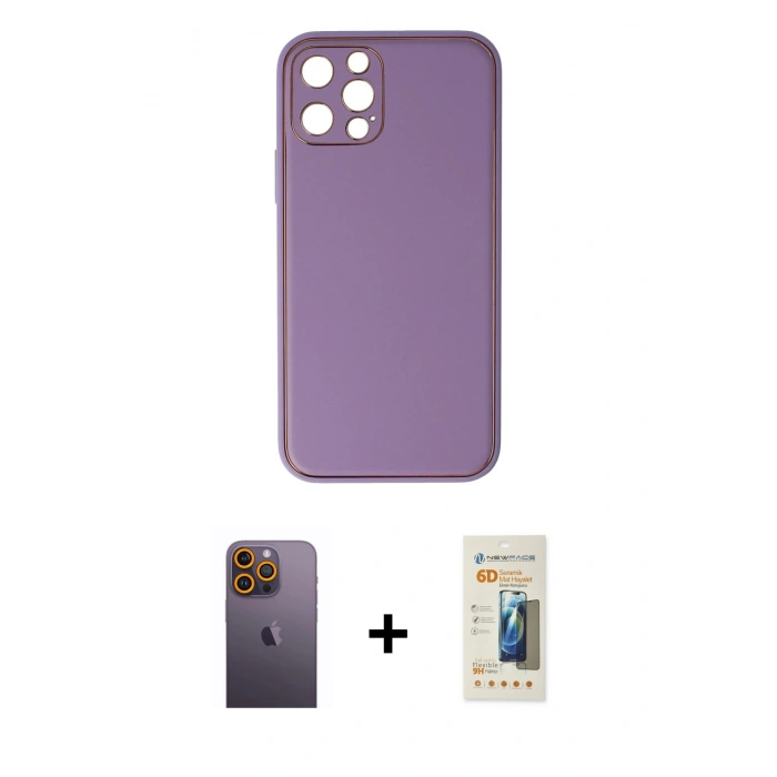 MARSİLYAN™- iPhone 12 Pro Kılıf Yadigar Klasik - Siyah 6D Mat Seramik Hayalet Nano Ekran Koruyucu + Neon Fosforlu Kamera Lens - SI