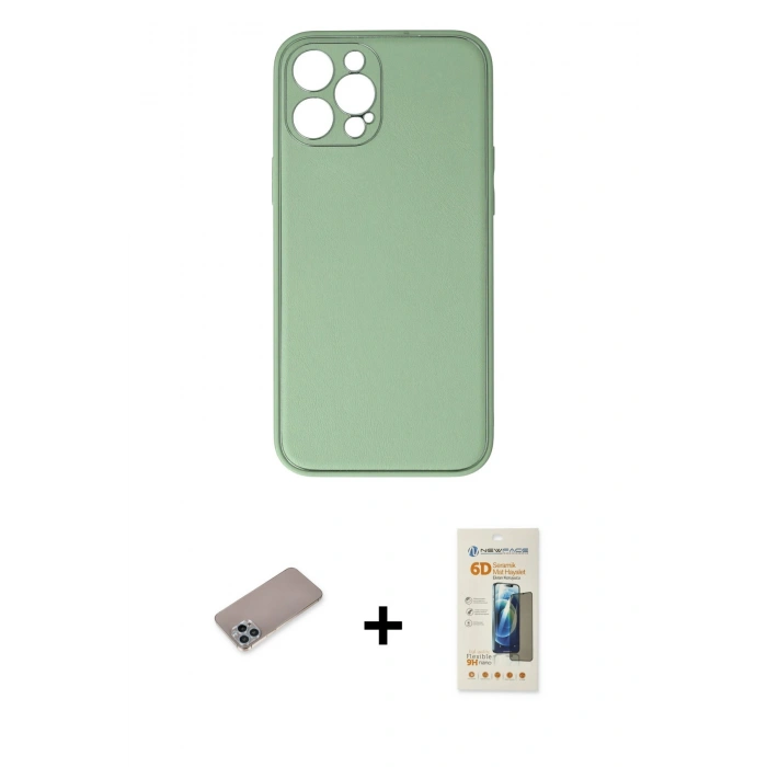 MARSİLYAN™- iPhone 12 Pro Kılıf Yadigar Klasik - Siyah 6D Mat Seramik Hayalet Nano Ekran Koruyucu + Shine Kamera Lens Koruma Cam - SABE