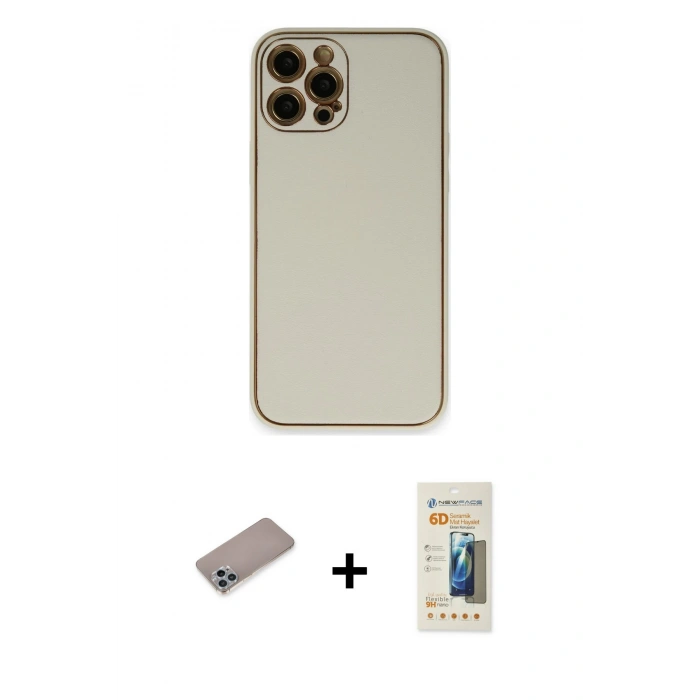 MARSİLYAN™- iPhone 12 Pro Kılıf Yadigar Klasik - Siyah 6D Mat Seramik Hayalet Nano Ekran Koruyucu + Shine Kamera Lens Koruma Cam - SABE