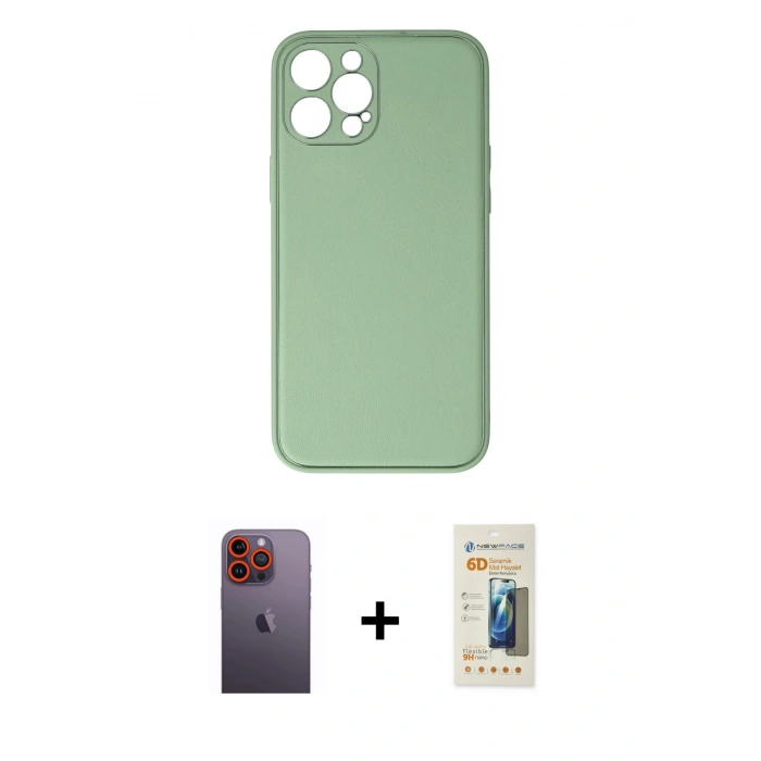 MARSİLYAN™- iPhone 12 Pro Kılıf Yadigar Klasik - Siyah 6D Mat Seramik Hayalet Nano Ekran Koruyucu + Neon Fosforlu Kamera Lens - TU