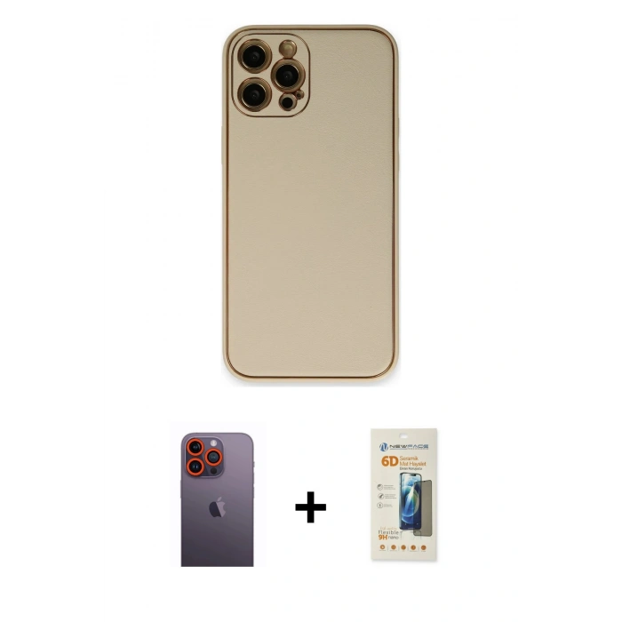 MARSİLYAN™- iPhone 12 Pro Kılıf Yadigar Klasik - Siyah 6D Mat Seramik Hayalet Nano Ekran Koruyucu + Neon Fosforlu Kamera Lens - TU