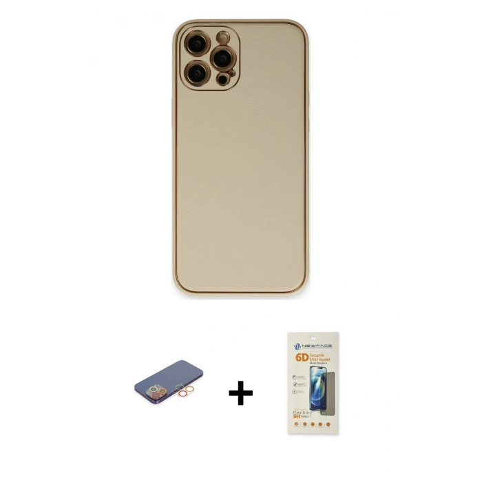 MARSİLYAN™- iPhone 12 Pro Kılıf Yadigar Klasik - Siyah 6D Mat Seramik Hayalet Nano Ekran Koruyucu + Renkli Kamera Lens Koruma Cam - TU