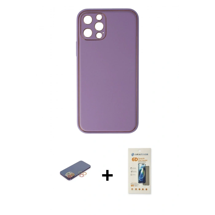 MARSİLYAN™- iPhone 12 Pro Kılıf Yadigar Klasik - Siyah 6D Mat Seramik Hayalet Nano Ekran Koruyucu + Renkli Kamera Lens Koruma Cam - TU