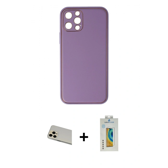 MARSİLYAN™- iPhone 12 Pro Kılıf Yadigar Klasik - Siyah Polymer Nano Ekran Koruyucu + Rainbow Kamera Lens Koruma Cam - GD