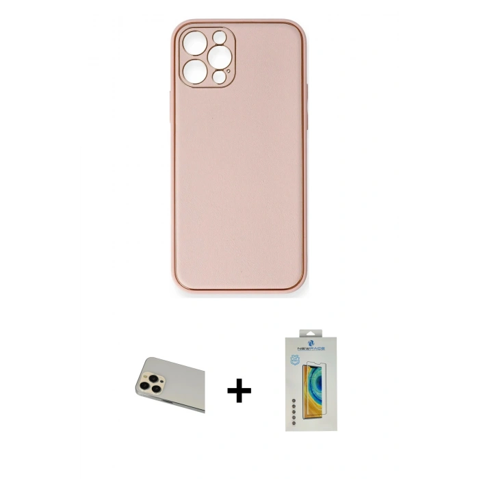 MARSİLYAN™- iPhone 12 Pro Kılıf Yadigar Klasik - Siyah Polymer Nano Ekran Koruyucu + Rainbow Kamera Lens Koruma Cam - GD