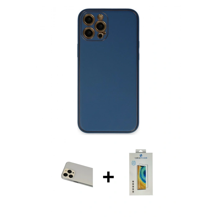 MARSİLYAN™- iPhone 12 Pro Kılıf Yadigar Klasik - Siyah Polymer Nano Ekran Koruyucu + Rainbow Kamera Lens Koruma Cam - GD