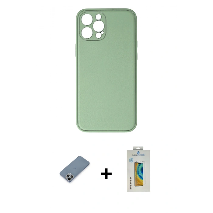 MARSİLYAN™- iPhone 12 Pro Kılıf Yadigar Klasik - Siyah Polymer Nano Ekran Koruyucu + Gümüş Metal Kamera Lens Koruma Cam