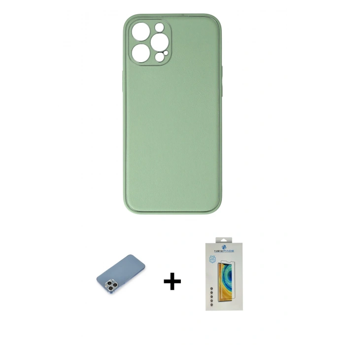 MARSİLYAN™- iPhone 12 Pro Kılıf Yadigar Klasik - Siyah Polymer Nano Ekran Koruyucu + Shine Kamera Lens Koruma Cam - GS
