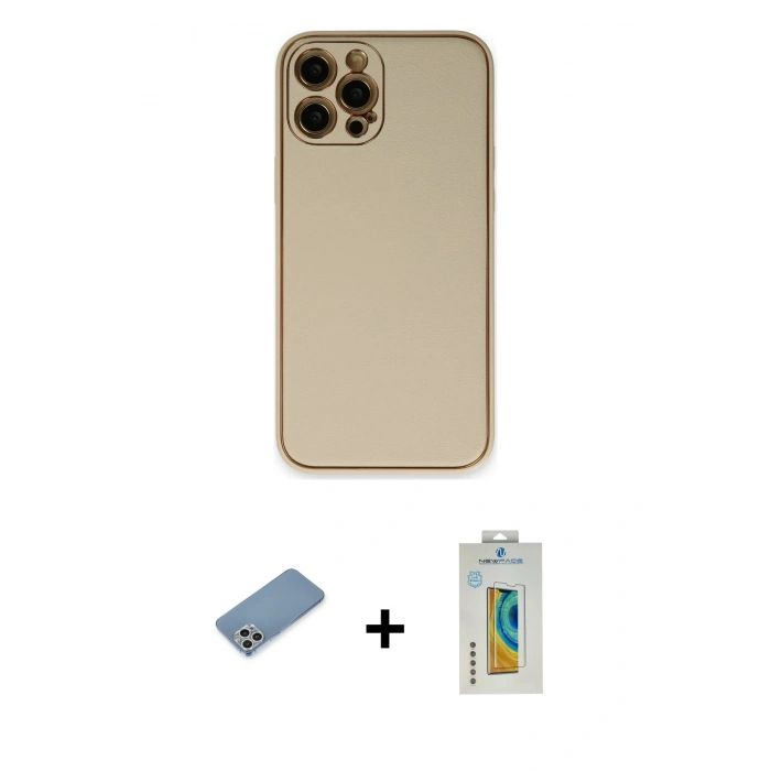 MARSİLYAN™- iPhone 12 Pro Kılıf Yadigar Klasik - Siyah Polymer Nano Ekran Koruyucu + Shine Kamera Lens Koruma Cam - GS