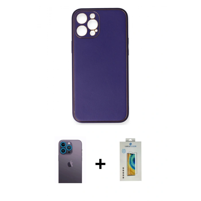 MARSİLYAN™- iPhone 12 Pro Kılıf Yadigar Klasik - Siyah Polymer Nano Ekran Koruyucu + Neon Fosforlu Kamera Lens - MI