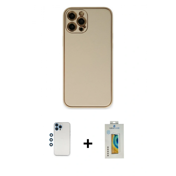 MARSİLYAN™- iPhone 12 Pro Kılıf Yadigar Klasik - Siyah Polymer Nano Ekran Koruyucu + Shine Kamera Lens - MI