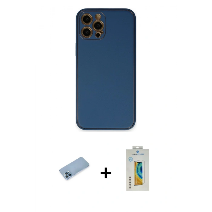 MARSİLYAN™- iPhone 12 Pro Kılıf Yadigar Klasik - Siyah Polymer Nano Ekran Koruyucu + Shine Kamera Lens Koruma Cam - MI