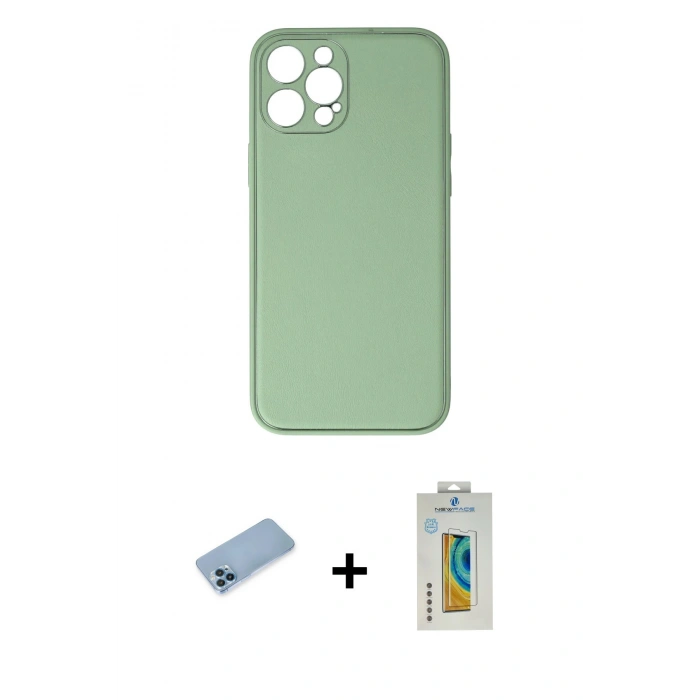 MARSİLYAN™- iPhone 12 Pro Kılıf Yadigar Klasik - Siyah Polymer Nano Ekran Koruyucu + Shine Kamera Lens Koruma Cam - MI