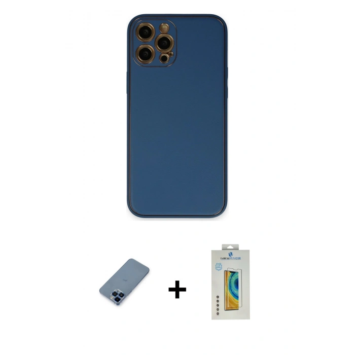 MARSİLYAN™- iPhone 12 Pro Kılıf Yadigar Klasik - Siyah Polymer Nano Ekran Koruyucu + Metal Kamera Lens Koruma Cam - MI