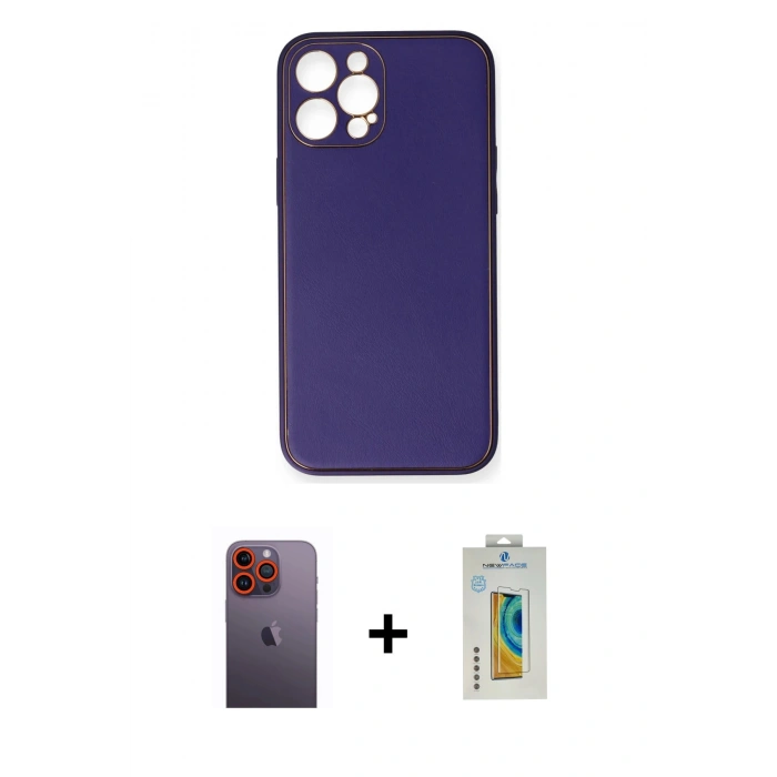 MARSİLYAN™- iPhone 12 Pro Kılıf Yadigar Klasik - Siyah Polymer Nano Ekran Koruyucu + Neon Fosforlu Kamera Lens - TU