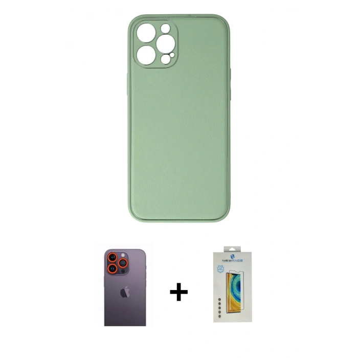 MARSİLYAN™- iPhone 12 Pro Kılıf Yadigar Klasik - Siyah Polymer Nano Ekran Koruyucu + Neon Fosforlu Kamera Lens - TU