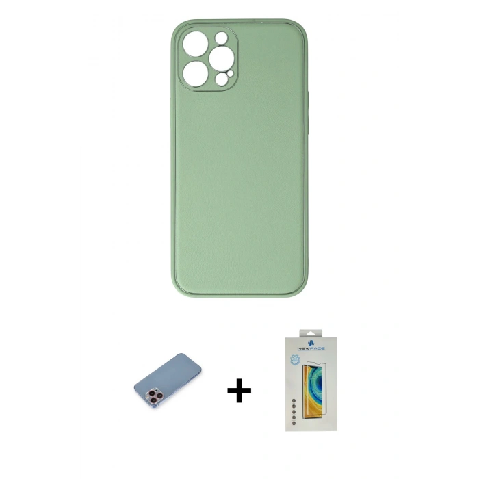 MARSİLYAN™- iPhone 12 Pro Kılıf Yadigar Klasik - Siyah Polymer Nano Ekran Koruyucu + Shine Kamera Lens Koruma Cam - PE