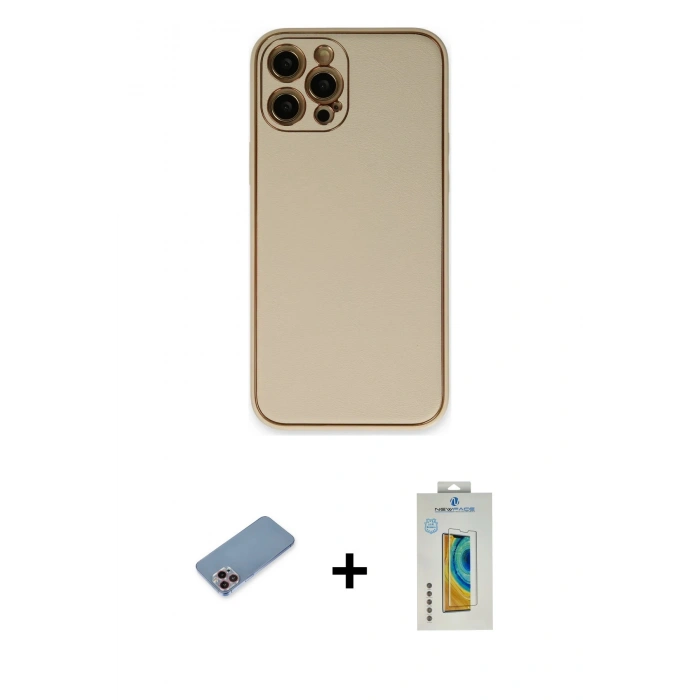 MARSİLYAN™- iPhone 12 Pro Kılıf Yadigar Klasik - Siyah Polymer Nano Ekran Koruyucu + Shine Kamera Lens Koruma Cam - PE