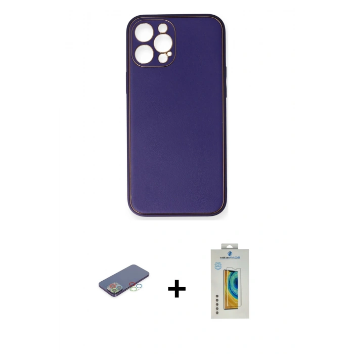 MARSİLYAN™- iPhone 12 Pro Kılıf Yadigar Klasik - Siyah Polymer Nano Ekran Koruyucu + Renkli Kamera Lens Koruma Cam - MI