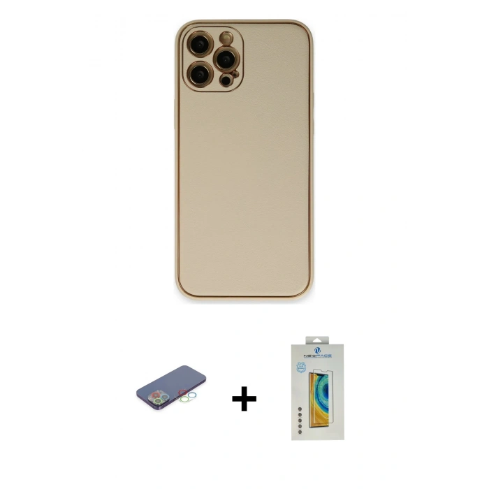 MARSİLYAN™- iPhone 12 Pro Kılıf Yadigar Klasik - Siyah Polymer Nano Ekran Koruyucu + Renkli Kamera Lens Koruma Cam - MI