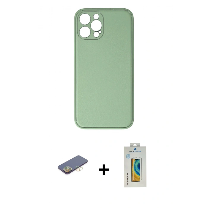 MARSİLYAN™- iPhone 12 Pro Kılıf Yadigar Klasik - Siyah Polymer Nano Ekran Koruyucu + Renkli Kamera Lens Koruma Cam - SI