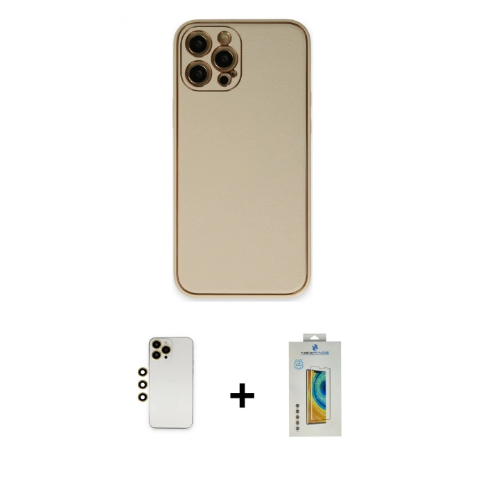 MARSİLYAN™- iPhone 12 Pro Kılıf Yadigar Klasik - Siyah Polymer Nano Ekran Koruyucu + Shine Kamera Lens - GD
